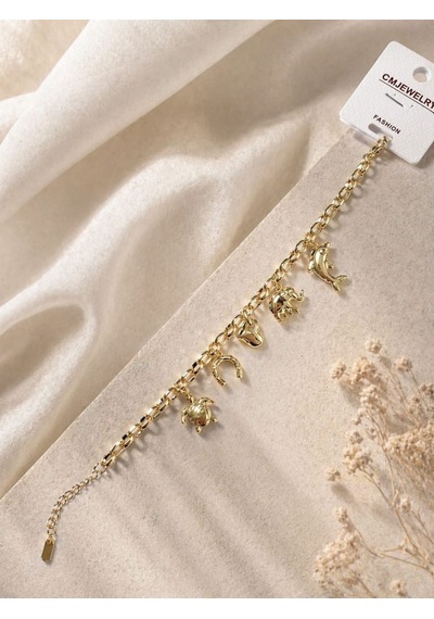 Cm Jewelry Yaz Temalı Charm Bileklik Gold Deniz Figürlü Zincir Bileklik Altın
