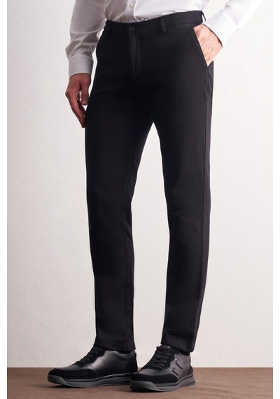 İmza Siyah Yan Cep Düz Paça Pamuklu Slim Fit Chino Casual Pantolon 1003255161 Siyah