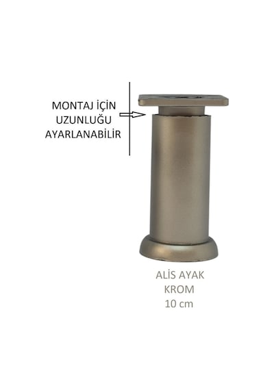 Alis Ayak, Baza Koltuk Dolap Ayağı, Plastik, Krom, 10 Cm, Vidalarıyla Mat Krom