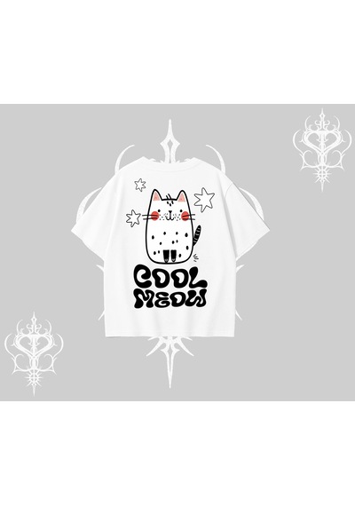 Tarzsokak Cool Meow Yazılı Sevimli Kedi Arka Baskılı Oversize Tshirt Beyaz Tarzsokak Cool Meow Yazılı Sevimli Kedi Arka Baskılı Oversize Tshirt Beyaz