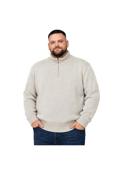 Battalmoda Erkek Büyük Beden Koyu Bej Hattush Fermuarlı Dik Yaka Triko Kazak 3xl-4xl-5xl-6xl