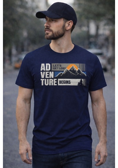 Herkesemoda Adventure Baskı Detaylı Basic T-shırt Lacivert
