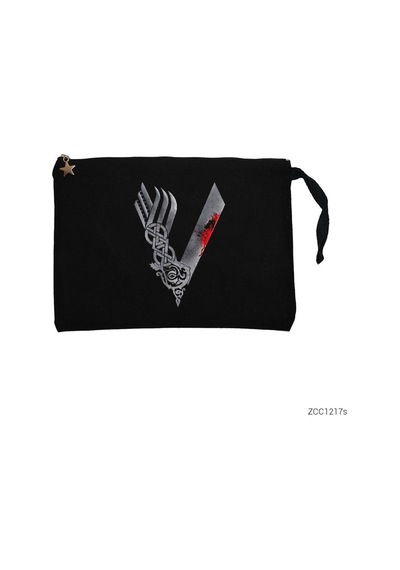 Zepplin Giyim Vikings Blood Logo Siyah Clutch Astarlı Cüzdan / El Çantası