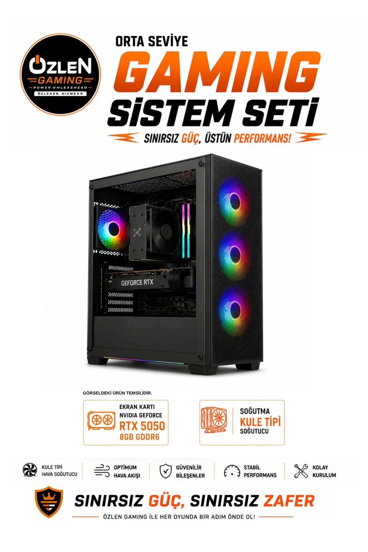 Özlen X3 R5 5500 16 GB 500 GB SSD RTX 5050 8 GB 24''  W11P Masaüstü Oyuncu Bilgisayarı