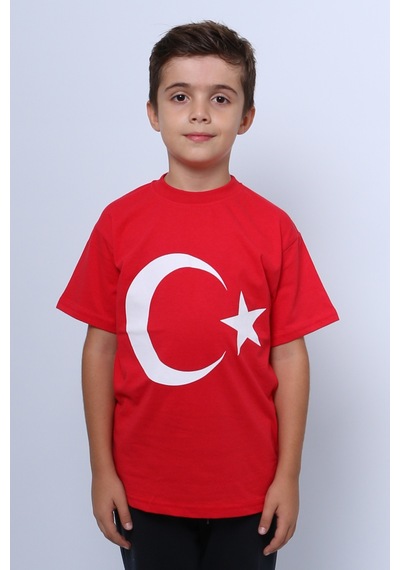 Hçm Çocuk Atatürk Ayyıldız Baskılı Tshirt Kısa Kollu A62 Kırmızı