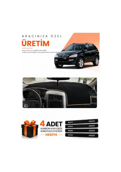 Ssangyong Kyron 2005-2012 Uyumlu Torpido Koruma Örtüsü Oto Kılıfı - Siyah Bej