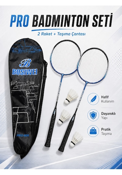 Ckspor Pro-606 Badminton Seti 2 Raket 3 Top Taşıma Çantalı Badminton Raketi Ve Top Seti