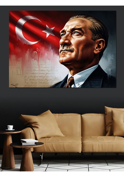 Şanlı Türk Bayrağı Atatürk Portresi Dekoratif Kanvas - Mdf Ahşap Tablo
