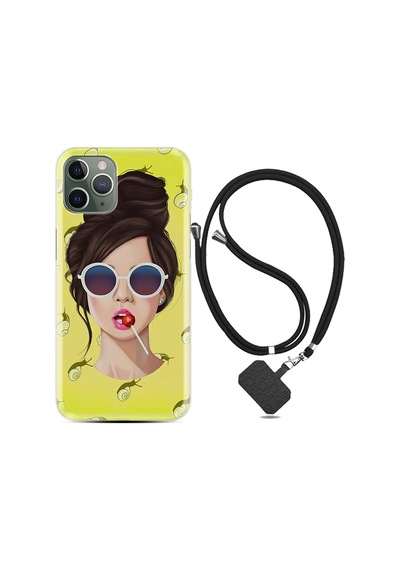 Apple Uyumlu iPhone 13 Pro Kılıf Boyun Askılı Lollipop Woman 1416