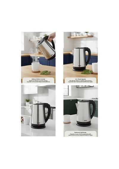 Çelik Kettle Su Isıtıcısı Kablosuz Kullanım 1.8lt 360 Derece Dönebilme Otomatik Kapanma Sk-8026 546