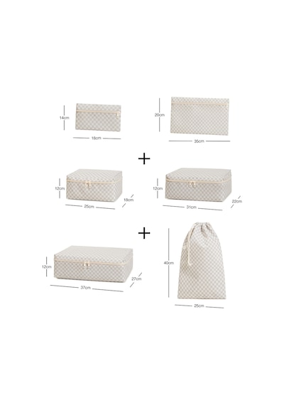 Ocean Home Textile 6'lı Yıkanabilir Gri Dama Desen Pamuklu Bavul İçi Düzenleyici Set Gri