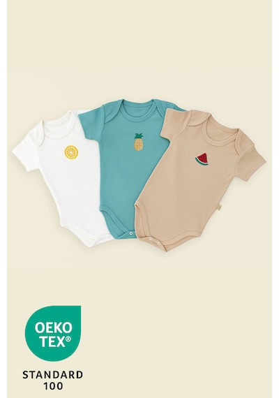 Luppinos Summer 3lü %100 Pamuk Nakışlı Bebek Body Set Bej - Mint Yeşil