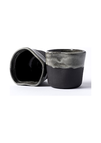 Must Siyah Beyaz Stoneware El Yapımı Mug Fincan 2li Set 8634