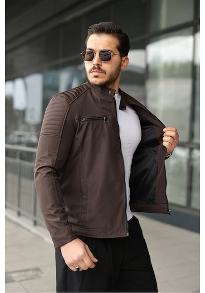 Mero Life Erkek Kahverengi Su Ve Rüzgar Geçirmez Slim Fit Astarlı Mevsimlik Mont