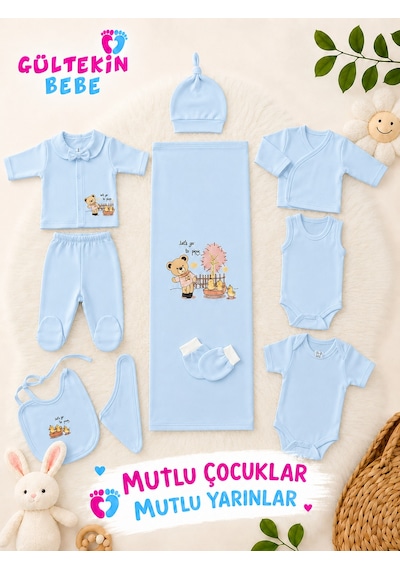 Zıpır Parktaki Ayıcık Desenli 10 Lu Hastane Çıkışı 0-3 Aylık -5200450 - Mavi