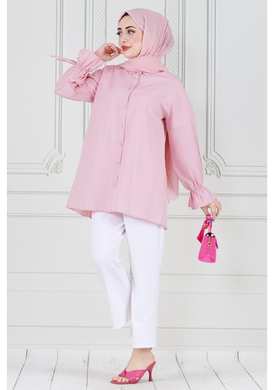 Sevitli Arkası Pileli Kolu Büzgülü Tunik-pembe-3664-pembe Pembe