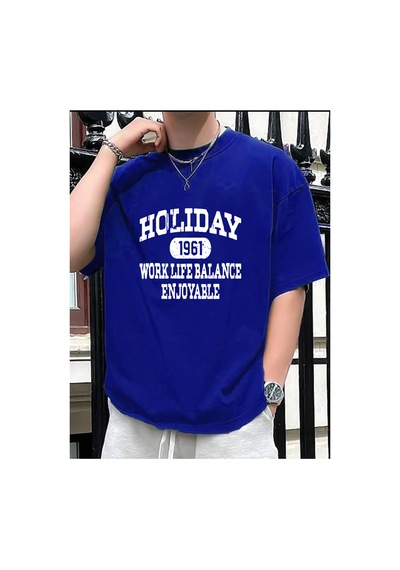 Medinenur Unisex Holiday Baskılı Tshirt Mavi