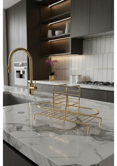 Makri Home Siyah Sıvı Sabunluk Standı Tezgah Üstü Banyo Mutfak Düzenleyici, Altın Rengi Oval Organizer