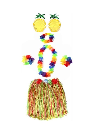 Luau Aloha Hawaii Etek Ananas Şekilli Gözlük Hawaii Kolye Renkli Taç Ve 2 Adet Bileklik Seti