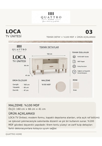 Loca Tv Ünitesi Sehpası Krem