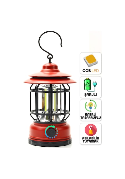 Led Şarjlı Kamp Lambası Işık Dimmer Ayarlı Askılı Portatif Işıldak El Feneri Gece Lamba Kırmızı Pr20 Kırmızı