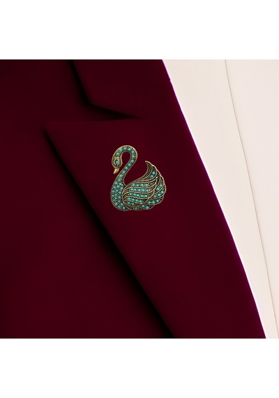 İnci Kuğu Motif Broş Turkuaz