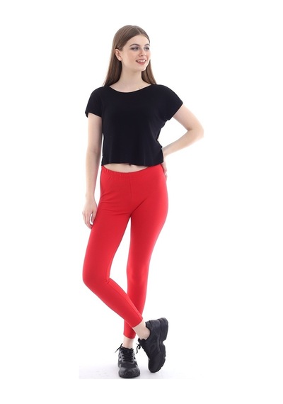 Self Clothing Kadın Kırmızı Penye Kumaş Tayt Yüksek Bel Slf1290Kırmızı