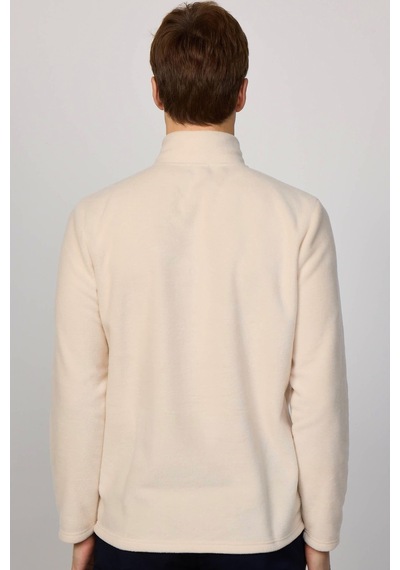 Tudors Erkek Dik Yaka Tüylenme Yapmayan Soğuk Geçirmez Standart Fit Rahat Kesim Bej Polar Sweatshirt-30206-bej Bej