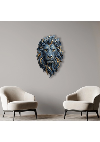 Aslan Başı Mavi-altın - Metal Tablo - Dec0125 51 X 80 Cm Çok Renkli