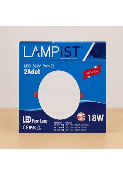 Lampist Led Slım Panel 18w Siyah Kasa 2adet Ip40