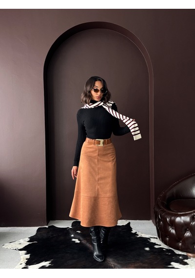 Verymoda Süet Uzun Etek F2004 Taba