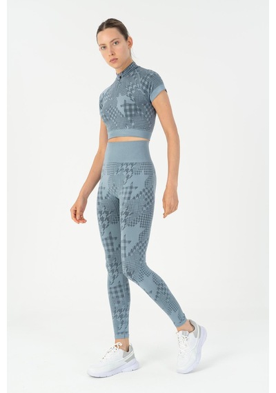 Maraton Slimfit Kadın Bisiklet Yaka Mavi Crop Top Mavi
