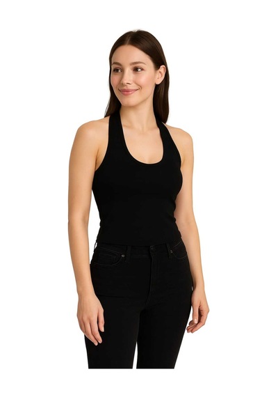 İngegno Body Kadın %95 Viskon Ring Örme Kumaş Halter Yaka Body Siyah