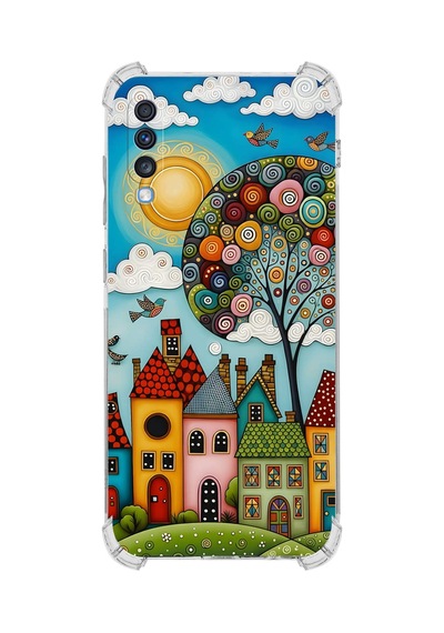 Printify Samsung Galaxy A70s İle Uyumlu Düşlerin Dansı Serisi Gökyüzü Şehri Tasarımlı Uv Baskılı Köşe Korumalı Antişok Kılıf Şeffaf