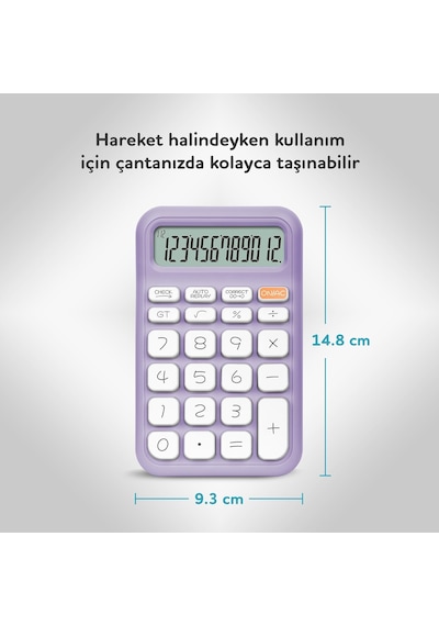 X-150 12 Haneli Küçük Boy Hesap Makinesi Lila Çok Renkli