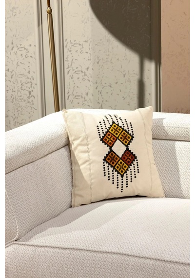 Magic Rug El Baskısı Dokuma Kumaş 41x41 Cm 2'li Kırlent Kılıfı Ekru - 686648466 Ekru