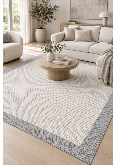Kesit Ekru Gri Sisal Görünümlü Robot Süpürge Uyumlu Modern Dekoratif Polyester Halı Mutfak Salon Koridor İçin Ekru/gri