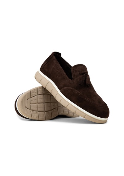 Deery Erkek Kahverengi Hakiki Süet Püsküllü Loafer - 02048mkhve02