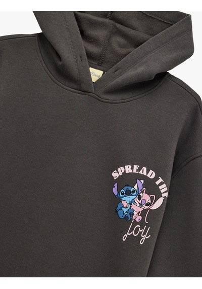 Koton Şardonlu Stitch Lisanslı Baskılı Uzun Kollu Kapüşonlu Oversize Sweatshirt Antrasit 6wal10486ık Antrasit