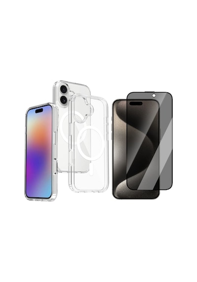 Vendas Apple Uyumlu iPhone 17 Kılıf M-safe Şarj Özellikli Şeffaf Sert Pc Zore Embos Kapak + Privacy Hayalet Ekran Koruyucu Şeffaf