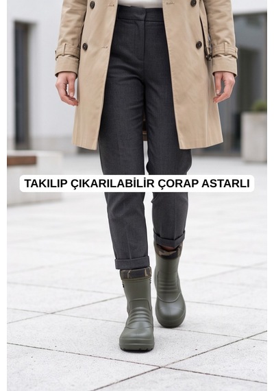 Rainguard Takılıp Çıkarılabilir Çorap Astarlı Kamuflaj Detaylı Kısa Yağmur Çizmesi Yeşil