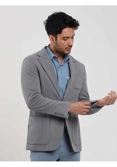 Dufy Gri Erkek Slim Fit Balıksırtı Desenli Mono Yaka Ceket - 104447-gri Gri