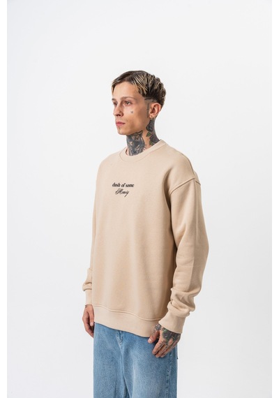Respire Erkek Memory Baskılı Bisiklet Yaka Oversize Sweatshirt Bej
