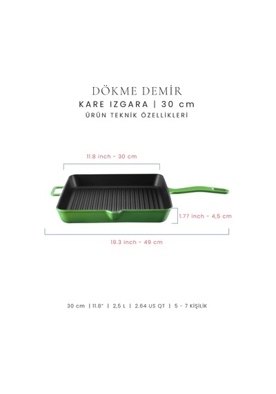 Voeux 30 Cm Kare Izgara Tava - Yeşil