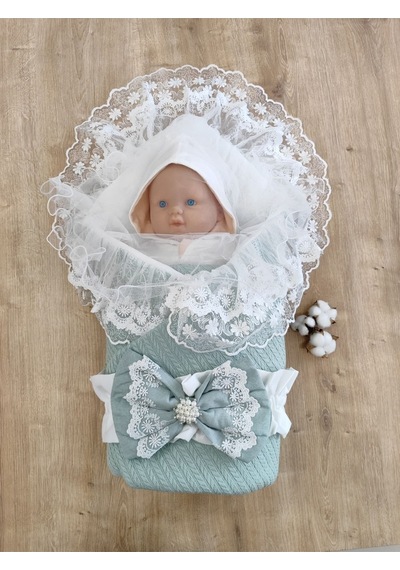 Triko Örg Haki Bebek Kundağı Unisex Bebek Dış Kundak Battaniyesi Hastane Çıkışı Kundak Battaniye Mint
