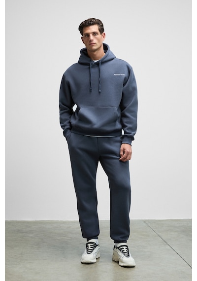Grimelange Scarn Erkek Pamuklu İçi Polarlı Nakışlı Kapüşonlu Relaxed Koyu Gri Sweatshirt