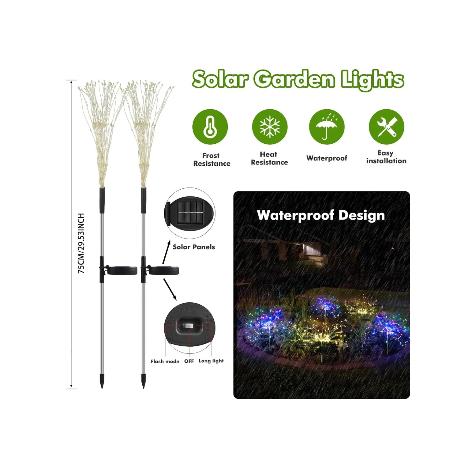Güneş Enerjili 200 Led Sarı Renk Led Bahçe Aydınlatma Solar Bahçe Süsü Sge1003