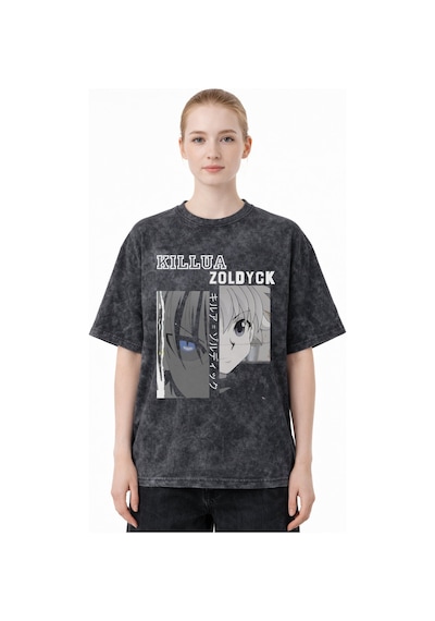 Sevbano Tasarım Killua Zoldyck Hunter X Hunter Anime Baskılı Unisex Overs Siyah