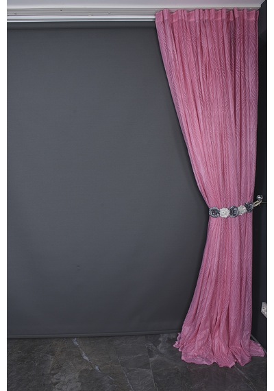 Kdk 2580 Desen Pembe Renk Tek Kanat Hazır Dikilmiş Pileli Fon Perde 300 260 Cm Pembe