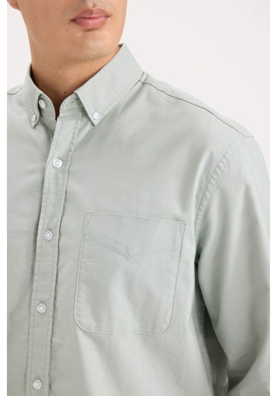 DeFacto %100 Pamuk Regular Fit Polo Yaka Oxford Basic Düz Uzun Kollu Gömlek A8028AX25SPGN1128